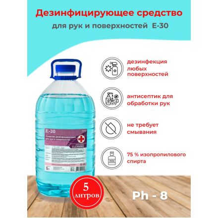 Средство дезинфицирующее для рук и поверхностей E-30 ПЭТ 5л